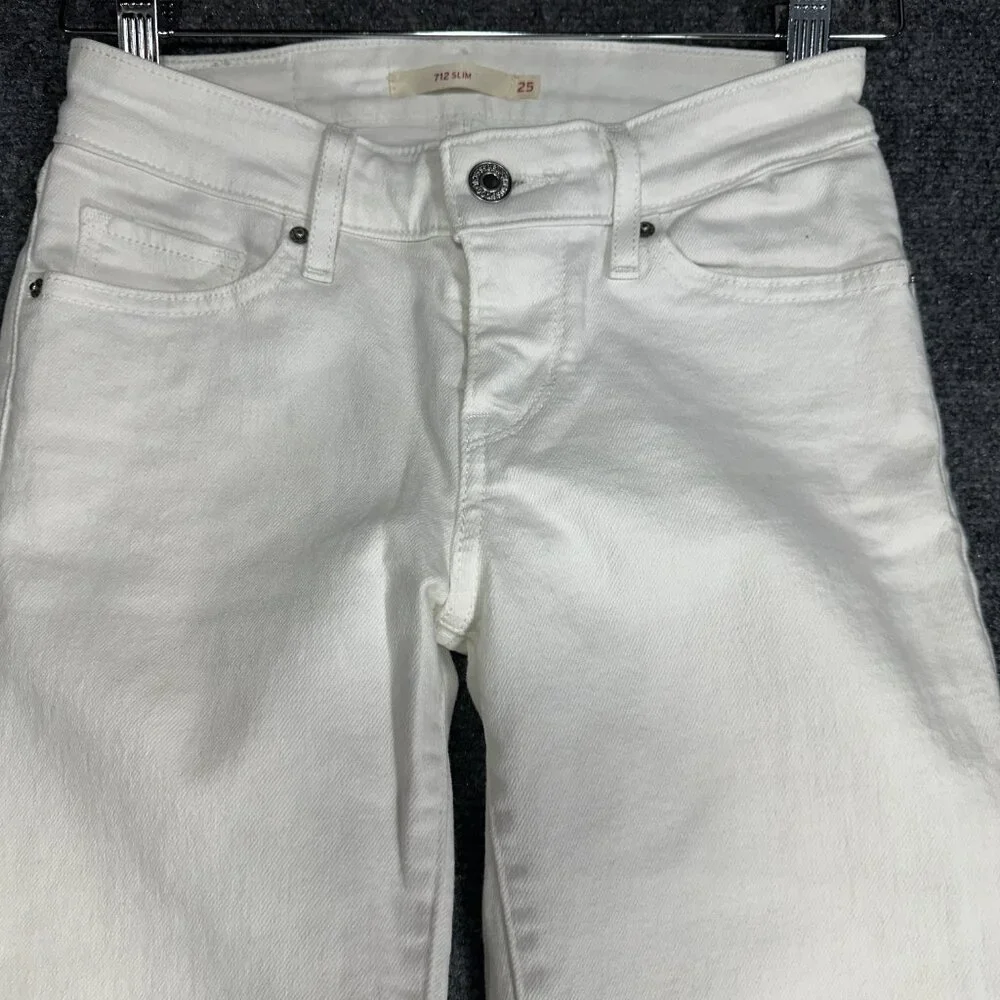 Levis 712 Slim Jeans Womens 25 White Cotton Stretch Pockets Tapered Leg - Picture 3 of 9